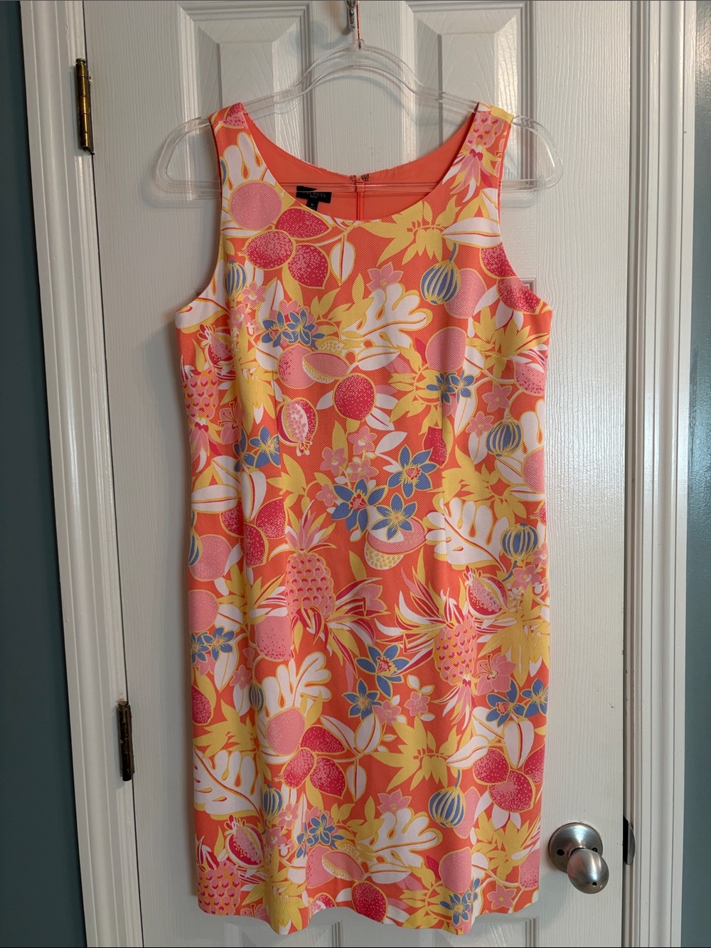 TALBOTS SZ 8 PETITE TEXTURED FRUIT & FLOWERS SHIFT DRESS - Excellent Condition!